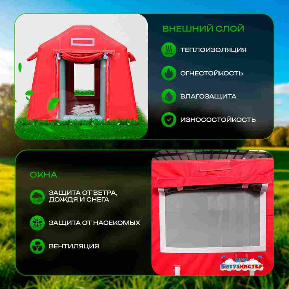 Пневмокаркасная всесезонная палатка «Универсал» 4×2,5×2,5 м — из ПВХ, красная