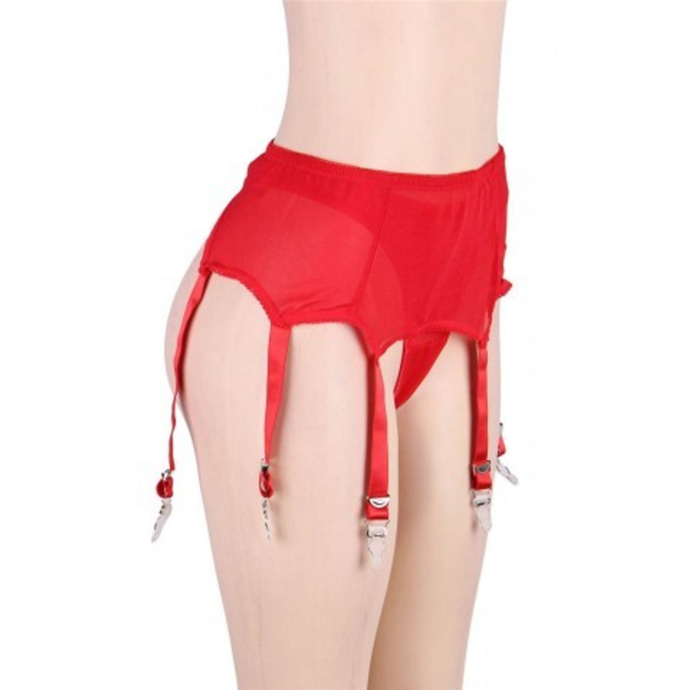 Пояс красный для чулок с ремешками на клипсах (XS-S)