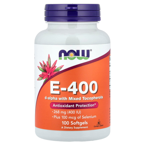 NOW Foods, E-400 D-альфа со смешанными токоферолами, 100 мягких таблеток