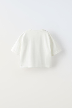 ZARA ФУТБОЛКА ИЗ ТКАНИ С ПРИНТОМ, БЕЛЫЙ/ЗЕЛЕНЫЙ