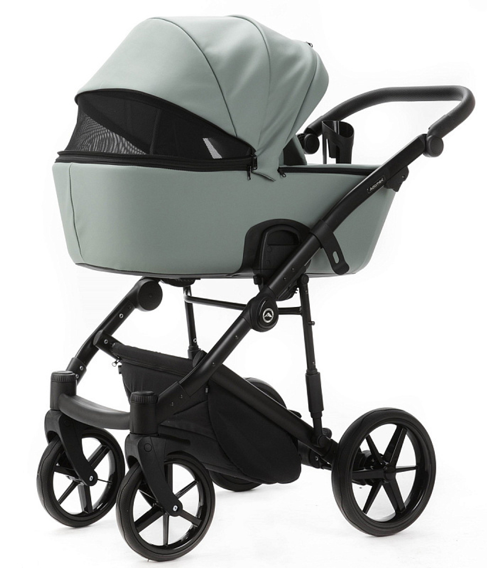 Детская коляска Adamex Mobi Deluxe New 2 в 1 MN-SA20 СЕРО-ЗЕЛЕНАЯ КОЖА