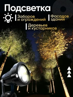 Светильник садовый для архитектурного и ландшафтного освещения 220V 3W 3000К теплый белый, угол 30 градусов, низковольтный прожектор на фасад дома