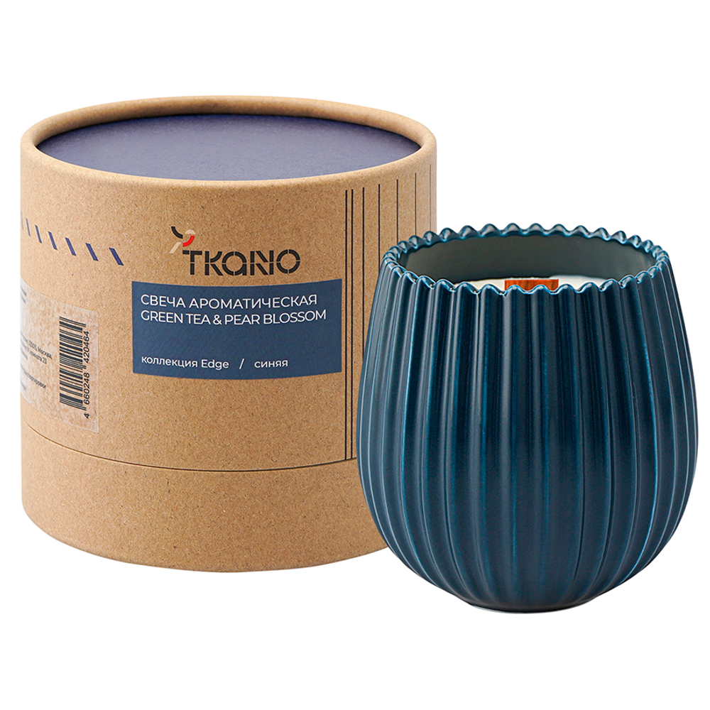 Свеча ароматическая с деревянным фитилём green tea & pear blossom из коллекции edge, синий, 60 ч
