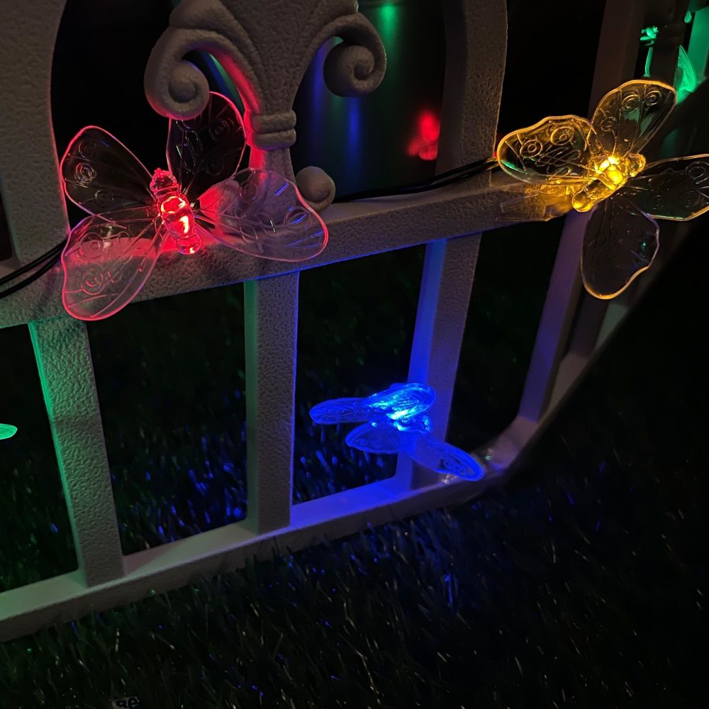 USL-S-129-PT4000 BUTTERFLIES Садовая гирлянда на солнечной батарее Бабочки. 20 светодиодов. Разноцветный свет. 1xАА Ni-Mh аккумулятор в-к. IP44. TM Uniel.