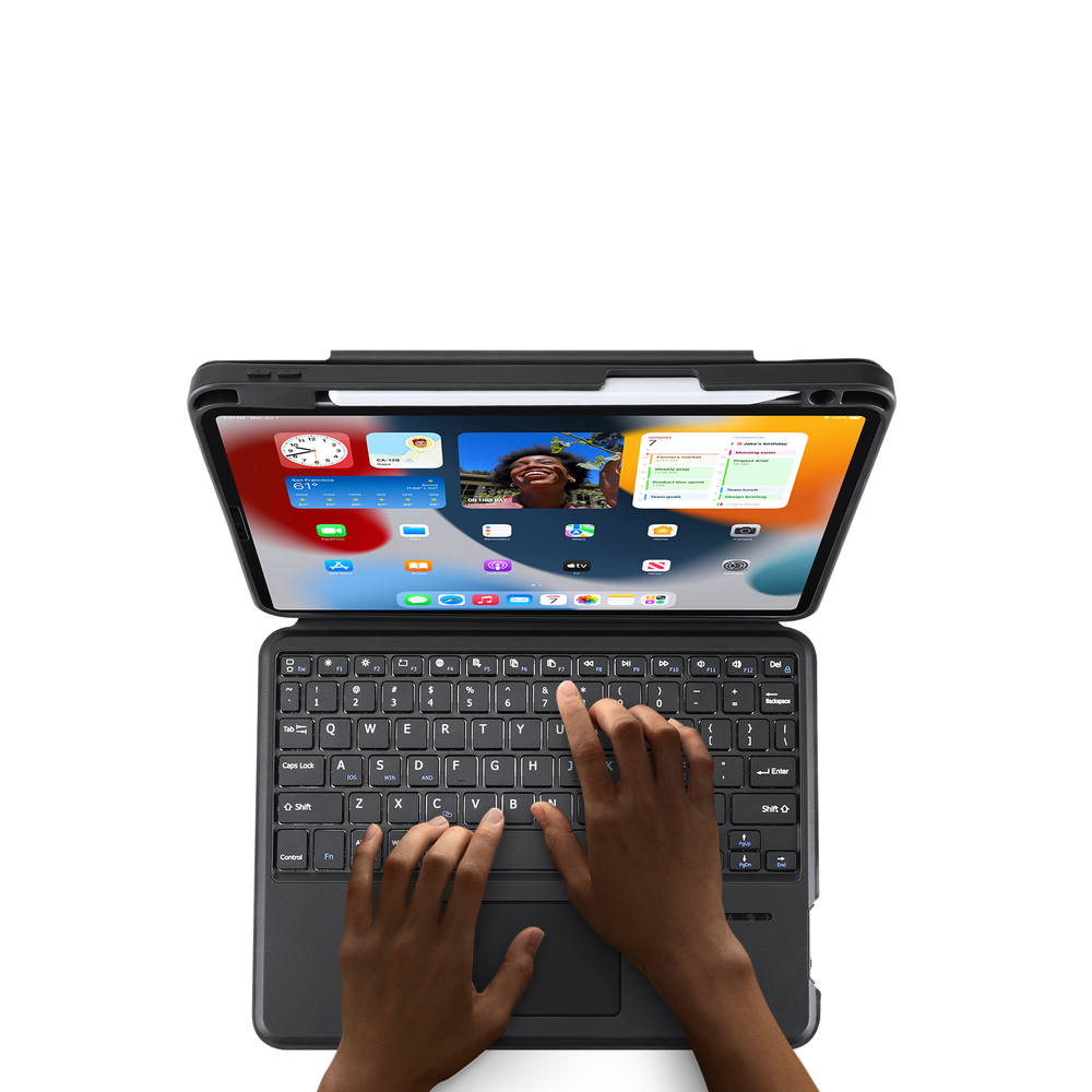 Чехол подставка с клавиатурой (RUS) от Dux Ducis для iPad Air 11 (2024-2025), iPad Air 4 и 5, iPad Pro 11 (2018-2020, 2021, 2022), серия DK Series Keyboard, русская клавиатура с подсветкой