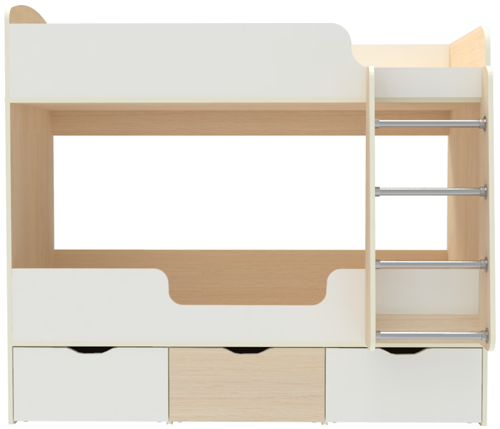 Кровать двухъярусная КарИВи Малыш Двойняшка  Дуб Молочный Белый