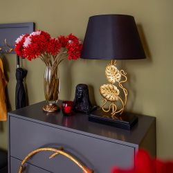 Настольная лампа Monstera Deliciosa (Монстера) Каштан Амбер с абажуром Сити Черный