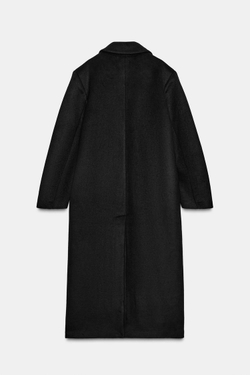 ZARA УДЛИНЕННОЕ ПАЛЬТО ИЗ СМЕСОВОЙ ШЕРСТИ, ЧЕРНЫЙ