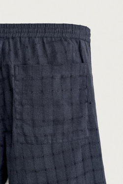 ZARA ШОРТЫ ИЗ ЖАККАРДА В КЛЕТКУ ИЗ ЛЬНА И ХЛОПКА, МОРСКОЙ СИНИЙ