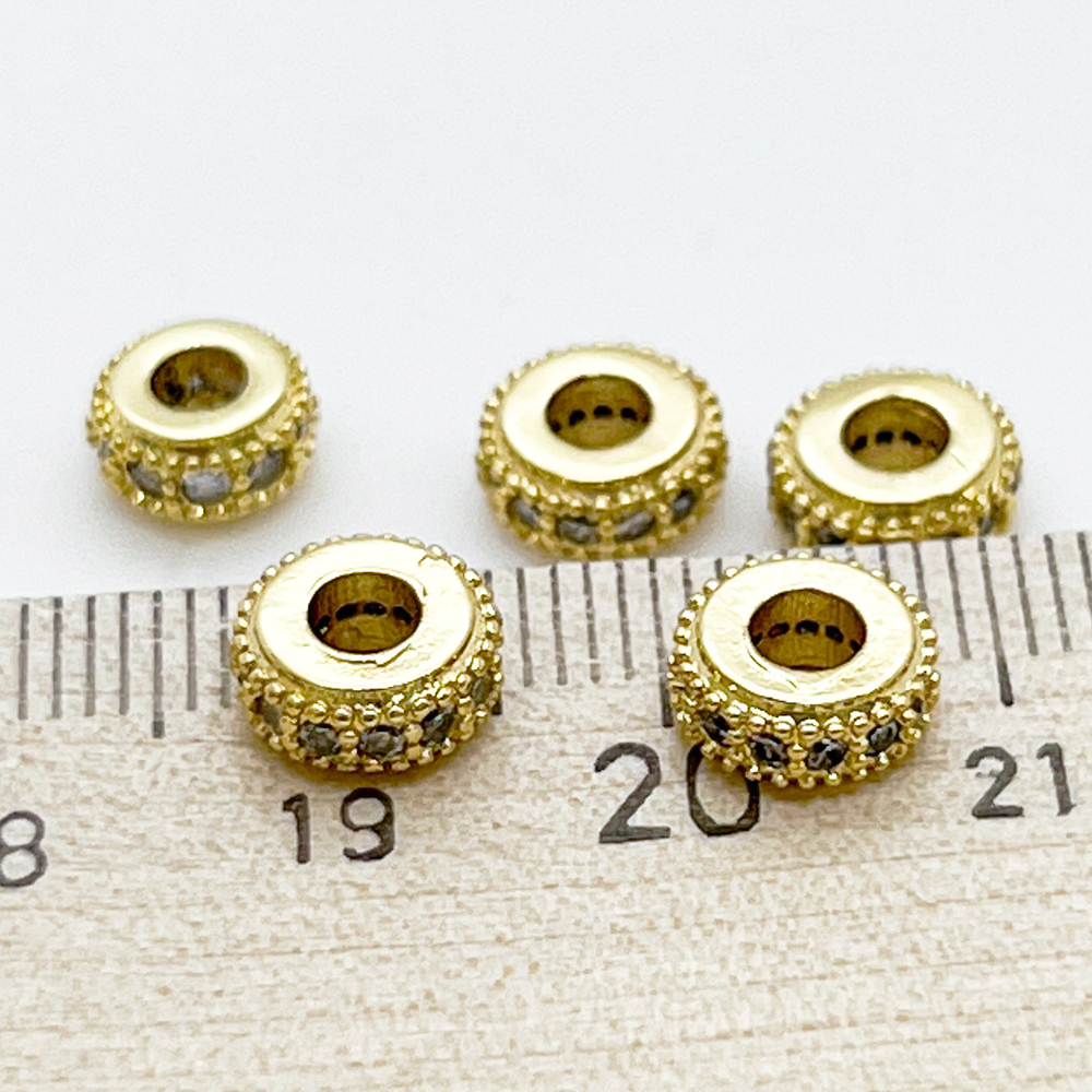 Бусина Milano LUX, цвет золото, фианиты, размер 8*3,5 мм, цена за 1 шт