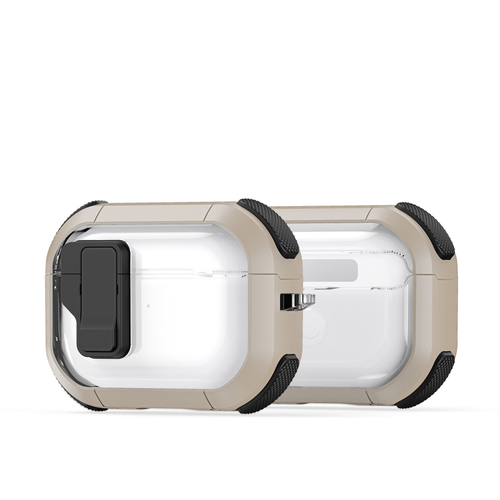 Чехол от Dux Ducis с замком для AirPods Pro 2, прозрачный с вставками золотистого цвета (GoldBlack), серия PECN Series Case, в комплекте с карабином