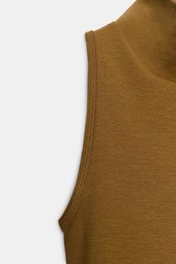 ZARA ТОП БЕЗ РУКАВОВ С ВОРОТНИКОМ-СТОЙКОЙ, СЕРО-КОРИЧНЕВЫЙ