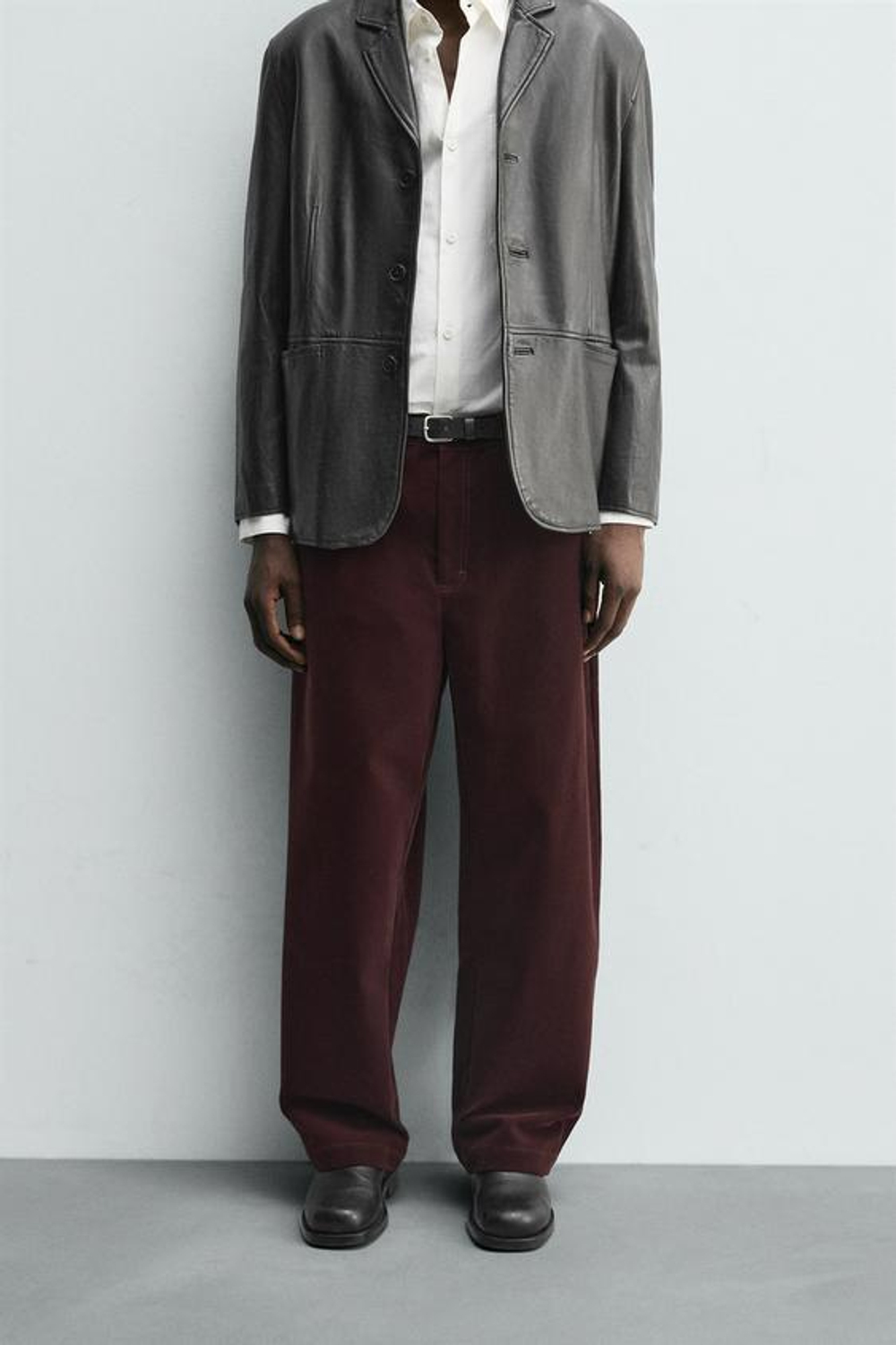 ZARA БРЮКИ WIDE FIT С ФЛОКИРОВАНИЕМ, БОРДОВЫЙ