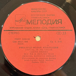 Виниловая пластинка Риккардо Фольи – Коллекция (Мелодия) LP