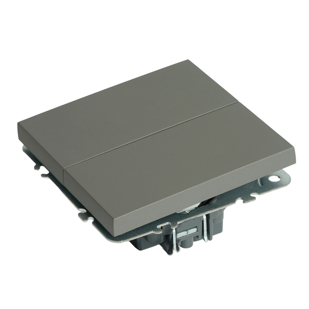 Переключатель 2-клавишный (механизм), STEKKER, 250В, 10А, серия Эмили, RSW10-5107-10, платиново-серый, soft touch 49947