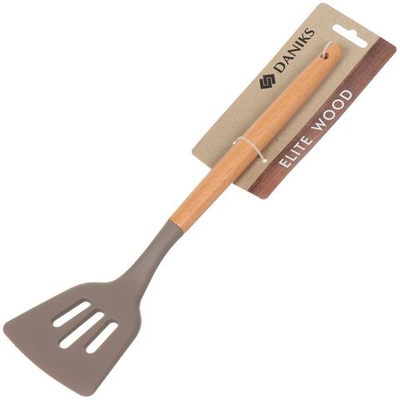Лопатка кулинарная силикон, с прорезями, навеска, Daniks, Elite Wood, 161503-3