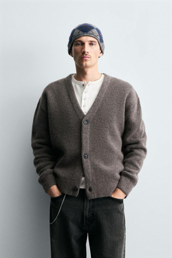 ZARA КАРДИГАН ИЗ РЕЛЬЕФНОГО ТРИКОТАЖА, СЕРЫЙ