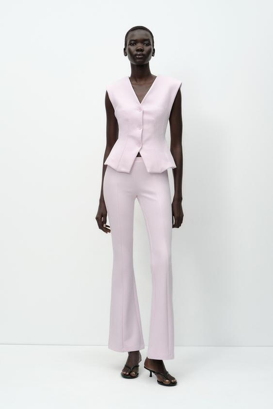 ZARA БРЮКИ FLARED ИЗ ИНТЕРЛОКА, РОЗОВЫЙ