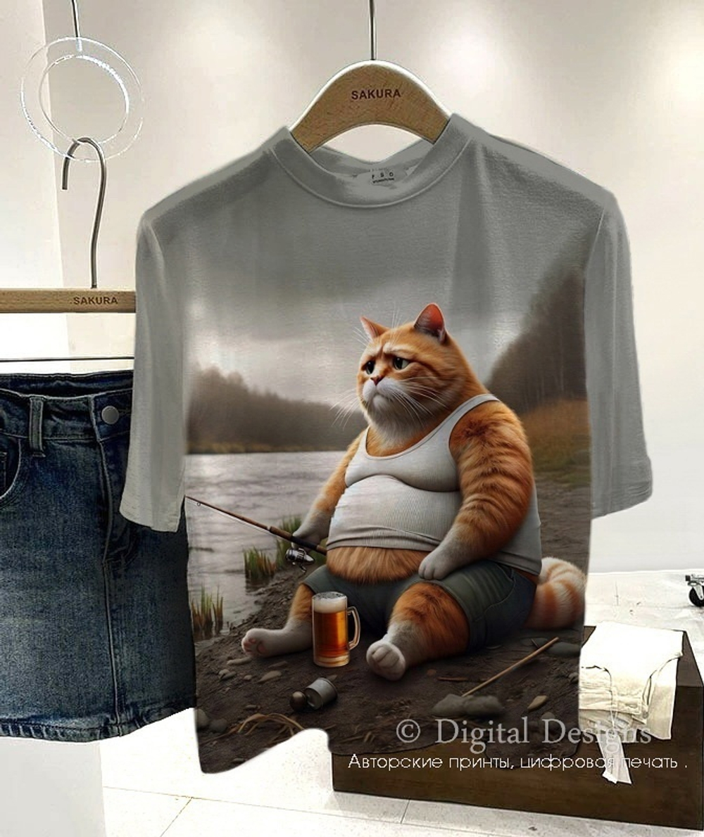 Купон кулирка Кот с пивом на рыбалке