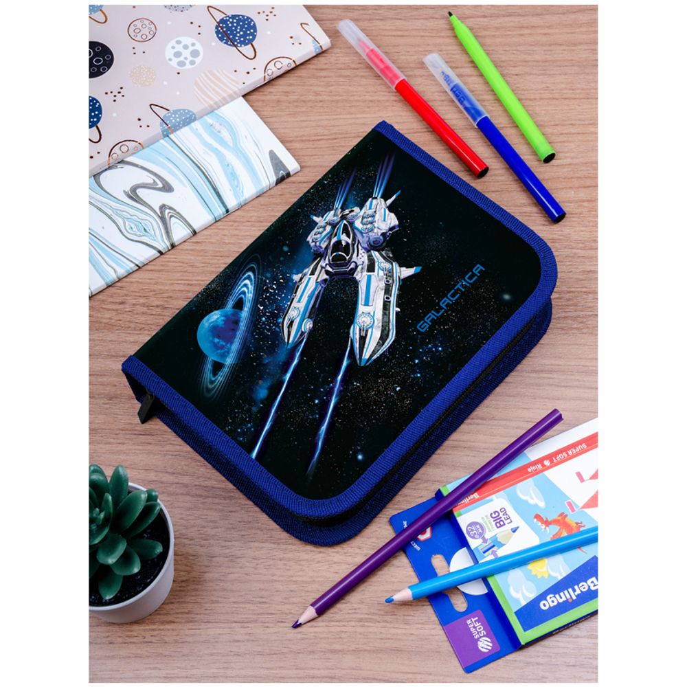 Пенал 1 отделение, 200*140*40 Berlingo "Галактика", дополнительная откидная секция, полиэстер