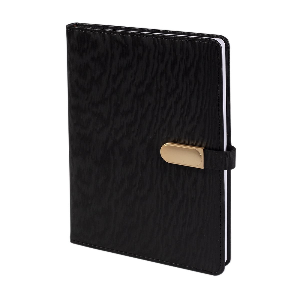 Ежедневник недатированный, А5, Yalong, 7БЦ, ПВХ, ляссе, клапан на магнитес отделкой золото, клетка, 140л., черный, "Шик"