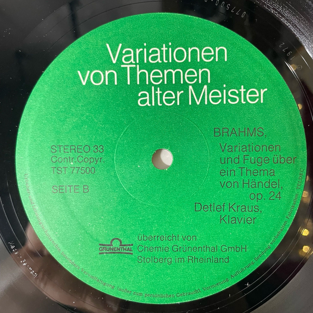 Винтажная виниловая пластинка LP Brahms Брамс, Haydn Гайдн, Handel Гендель, Variationen Von Themen Alter Meister, Im Stil Gewandelt Nach Einem Jahrhundert (Германия 1972)