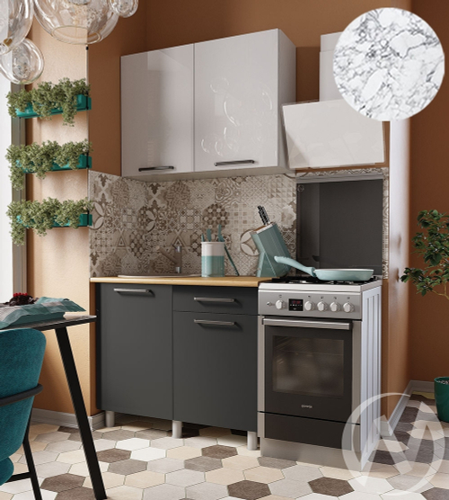 Кухня Ребекка 1.0м (корпус белый/белый; графит) 38мм мрамор итальянский