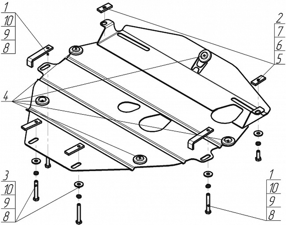 Защита картера двигателя, КПП (2 мм, сталь) для Honda CR-V III 2006-2012 Motodor.00816