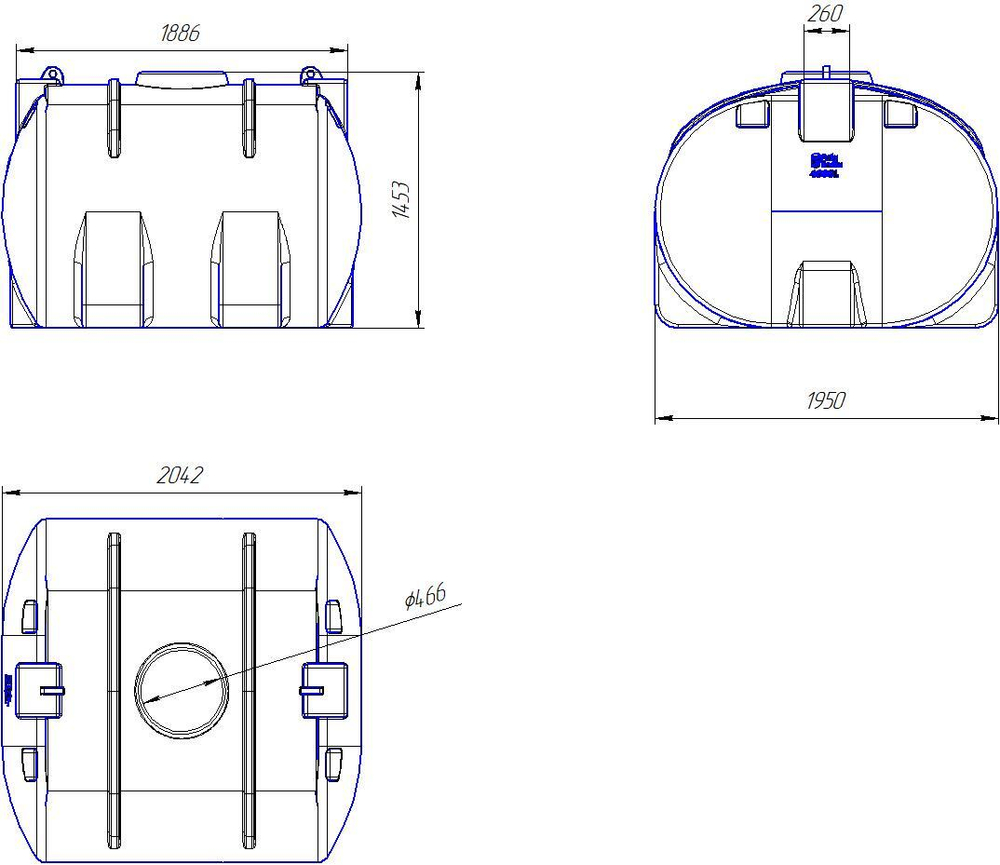 Ёмкость горизонтальная 4000л Политим 4000 л.(1642x2200x1610см;синий) - арт.560777