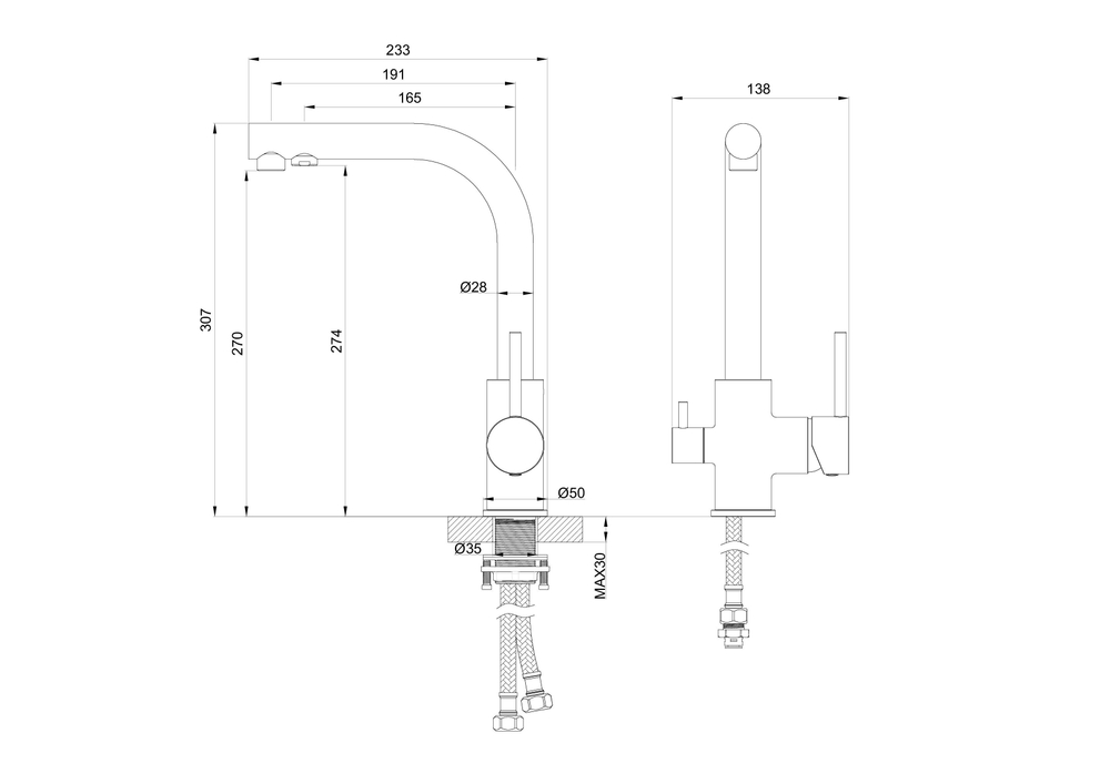 Смеситель для кухни c подключением фильтра WONZON & WOGHAND, Темный графит (WW-88458005-BGM)