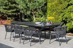 "Милан" стул плетеный из роупа, каркас алюминий темно-серый (RAL7024) муар, роуп темно-серый круглый, ткань темно-серая 027