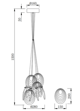 Светильник подвесной 6*Е14 2183/02/06P чёрный Aura Stilfort