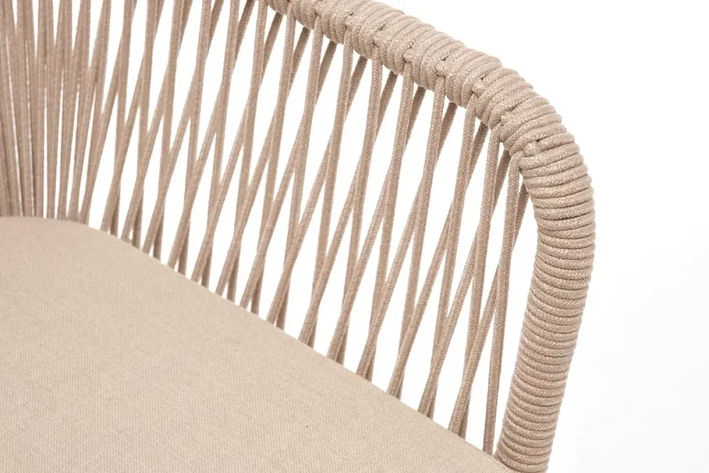 "Лион" стул плетеный из роупа, каркас из стали белый муар, роуп бежевый круглый, ткань бежевая
