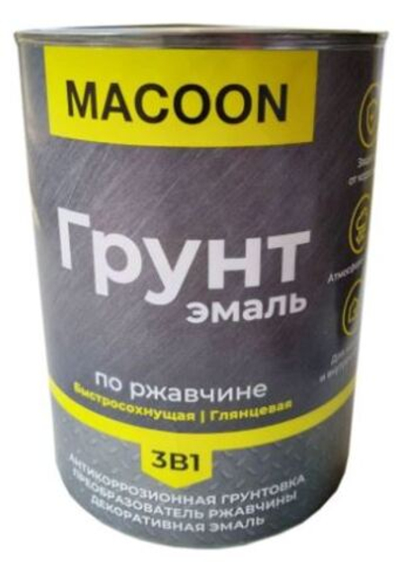 Грунт-эмаль по ржавчине 3 в 1 быстросохнущая глянцевая серый графит 0,9кг MACOON (6шт)