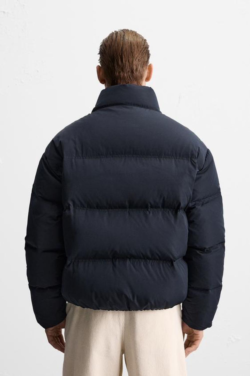 ZARA ПУХОВИК С НАПОЛНИТЕЛЕМ ИЗ 100% ПЕРА, МОРСКОЙ СИНИЙ