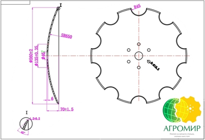 Диск «Ромашка» ф560 мм, тол. 6 мм, центр. отв. ф46 мм, 6 отв. ф16,5 на расстоя. 135 мм ПЛД (FREISER)