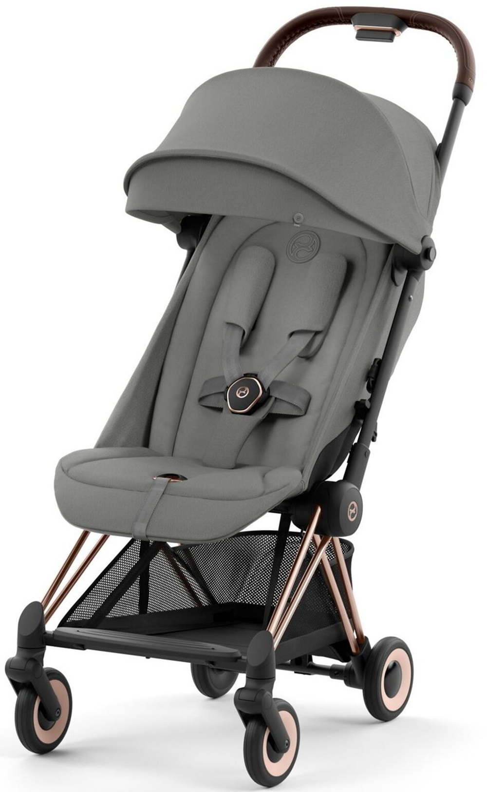 Коляска Cybex Coya Rosegold Frame Aton B2 i-Size Bay Blue Mirage Grey с дождевиком и бампером