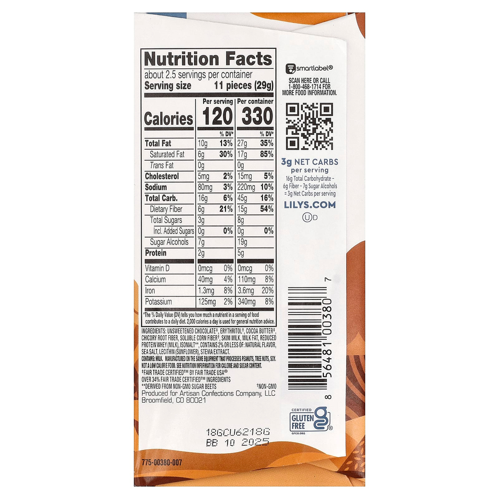 Lily's Sweets, батончик в молочном шоколаде, соленая карамель, 36% какао, 79 г (2,8 унции)