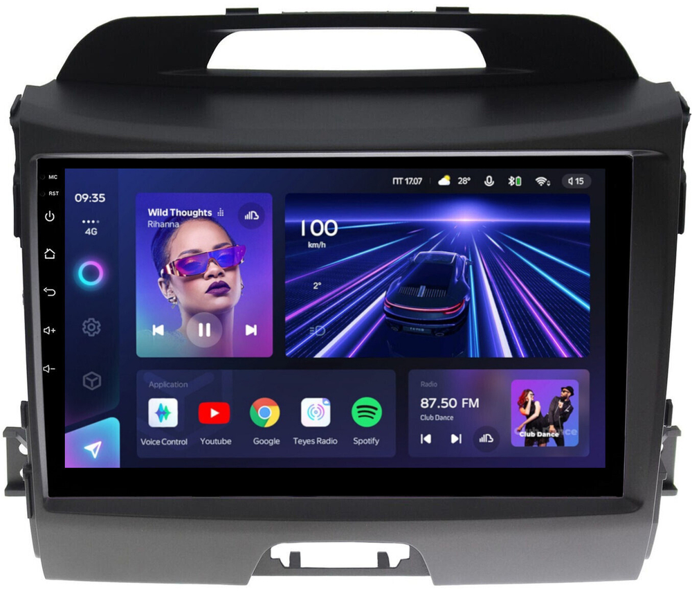 Магнитола для KIA Sportage 3 2010-2016 (без штатного усилителя) - Teyes CC3L монитор 9" IPS на Android 10, 8-ядер, CarPlay, 4G SIM-слот