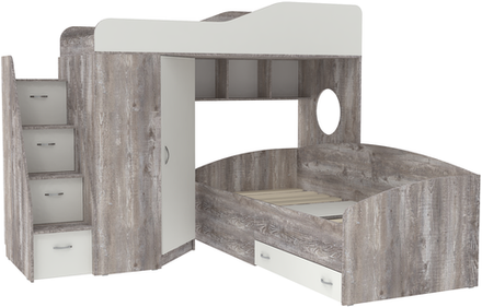 Двухъярусная кровать КарИВи  Кадет 2 с универсальной лестницей Бетон Белый