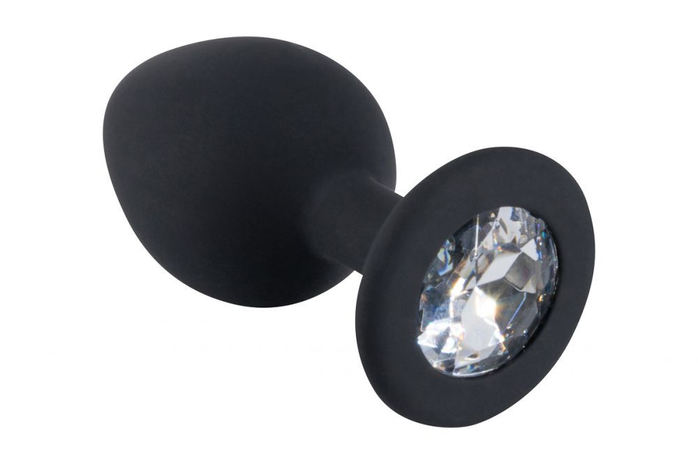 Черная средняя силиконовая пробка с прозрачным кристаллом (Цвет: черный)