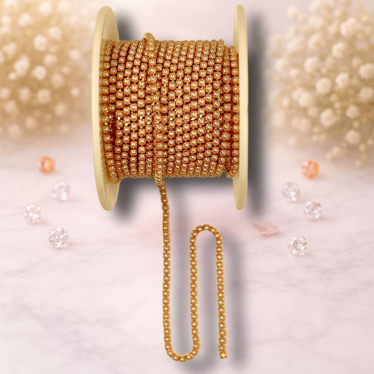 Стразовая лента 2мм цвет медь-розовый жемчуг ( 1м)