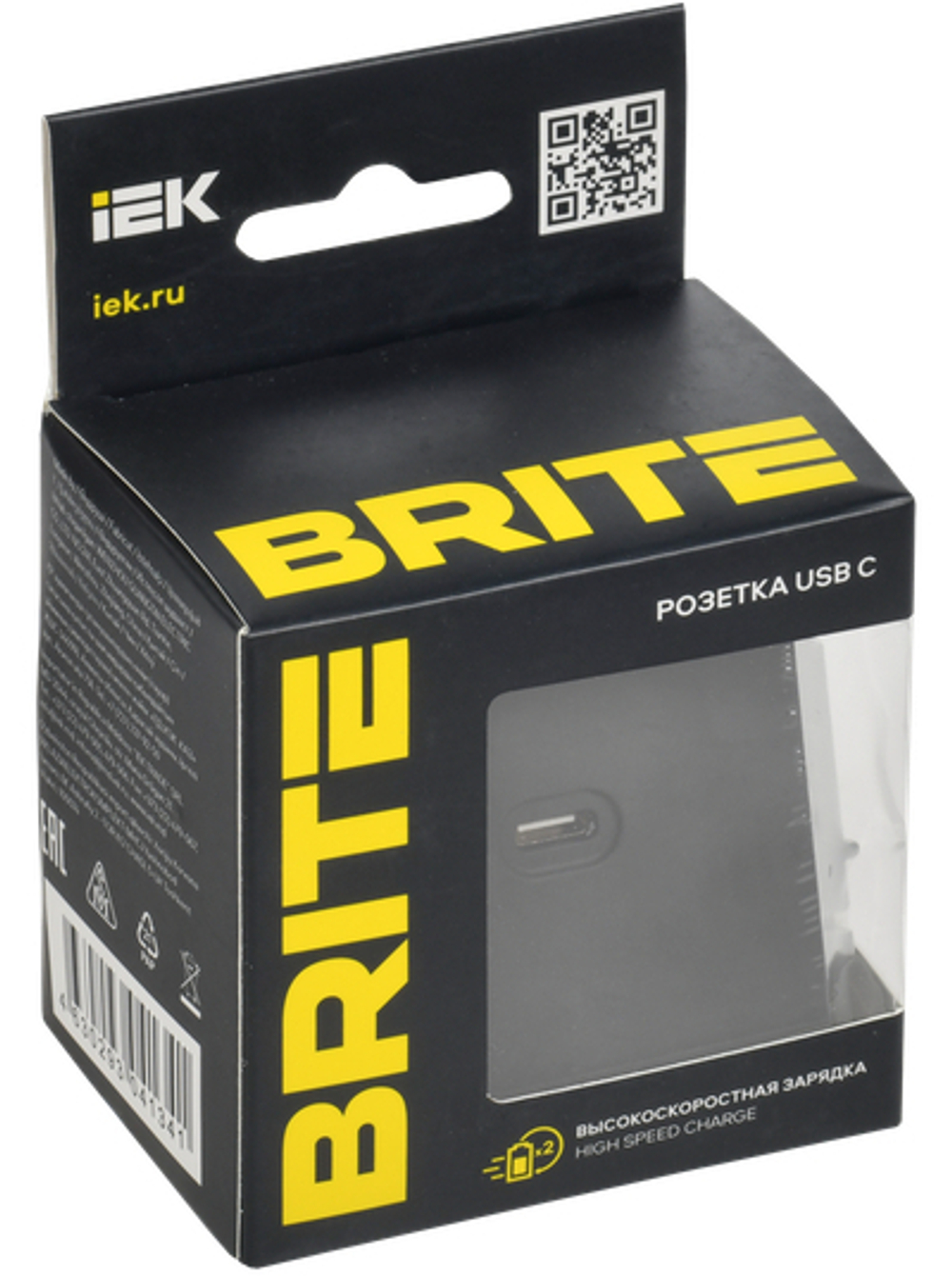 BRITE Розетка USB C 65Вт высокоскоростная зарядка РЮ12-1-БрГ графит IEK