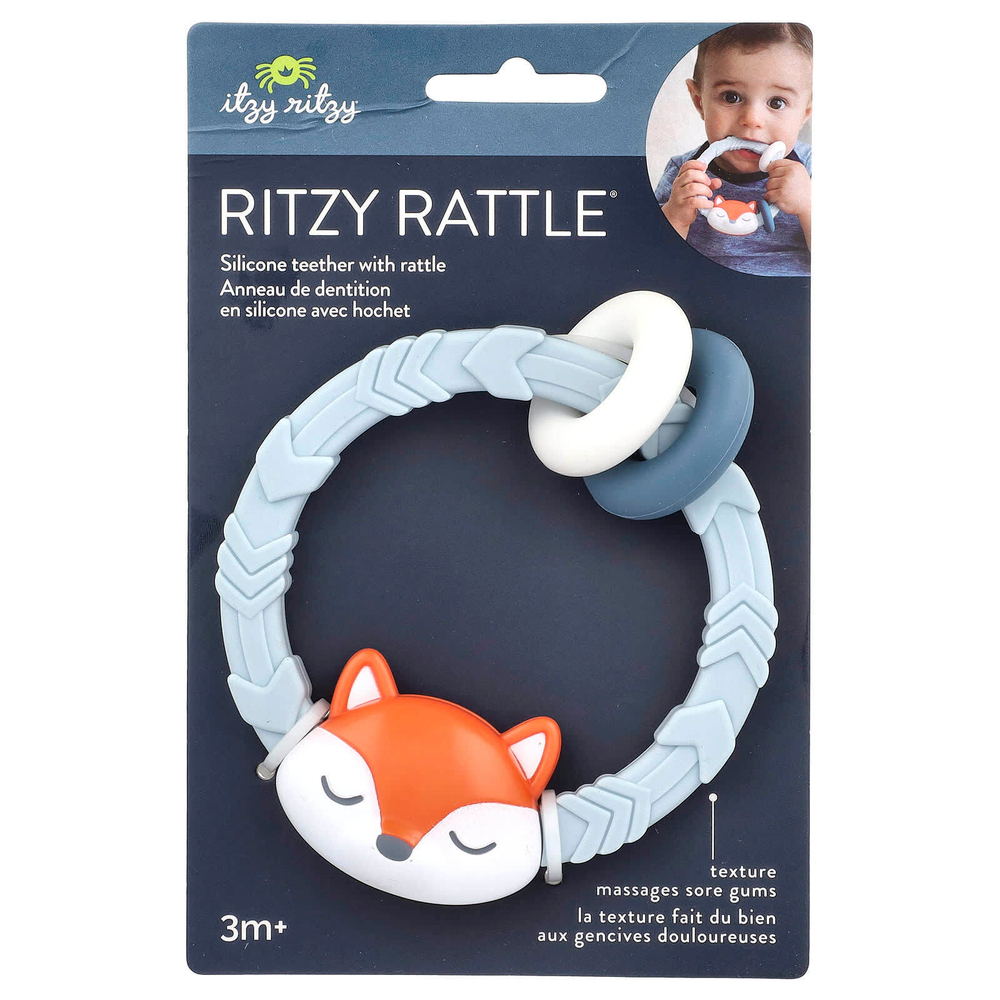 itzy ritzy, Ritzy Rattle, силиконовый прорезыватель с погремушкой, для детей от 3 месяцев, лисичка, 1 шт.