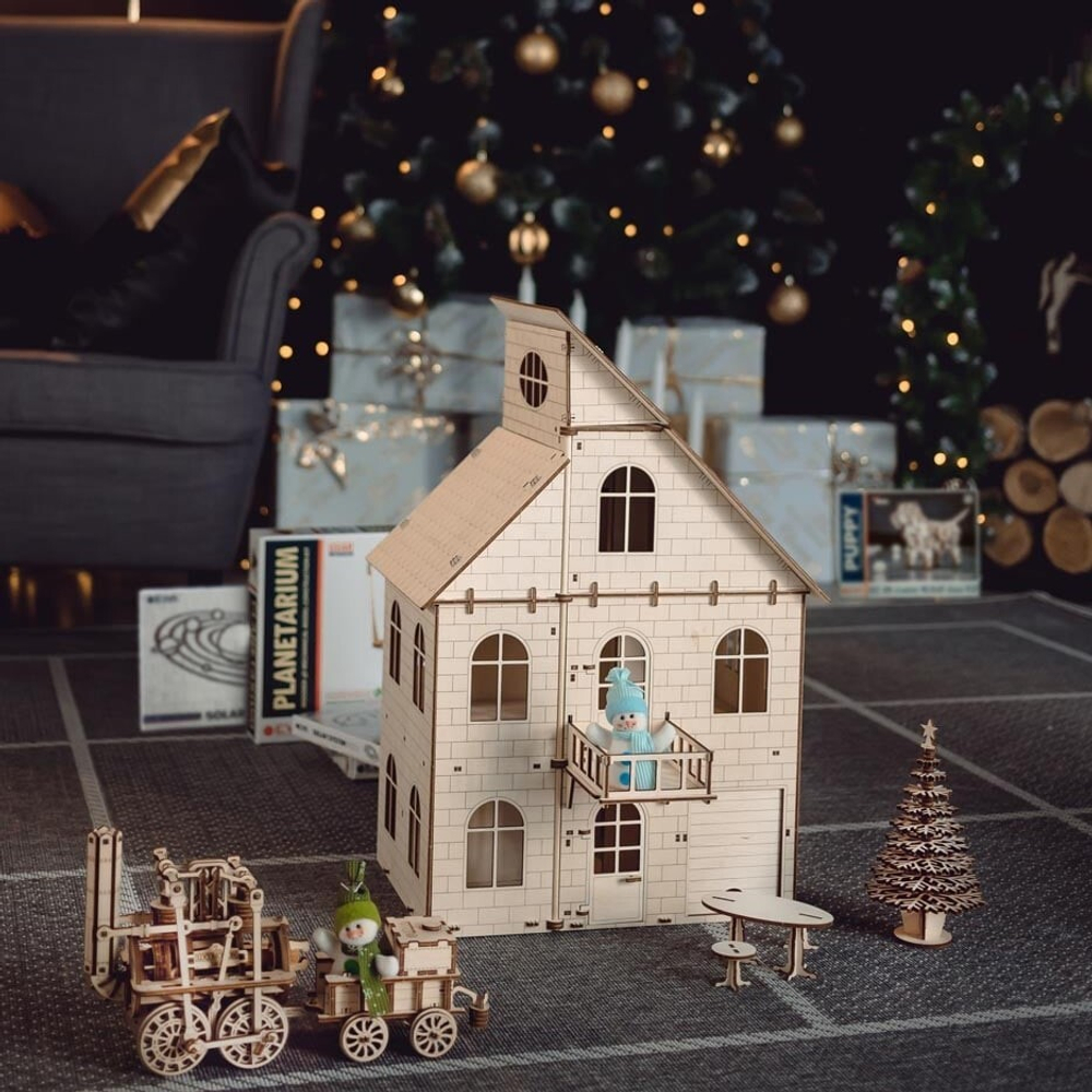 Кукольный дом с лифтом от EWA - Купить, недорого, ANANAZA деревянный конструктор, 3D пазл, сборная модель