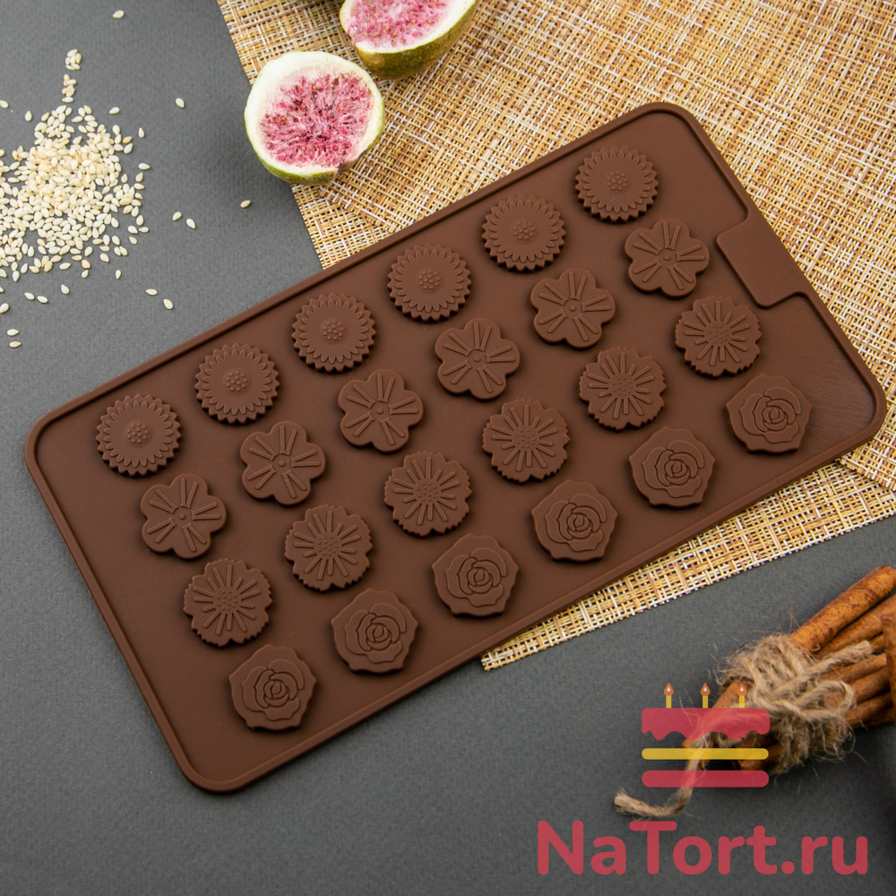 Форма силиконовая для шоколада «Полевые цветы», 24 ячейки
