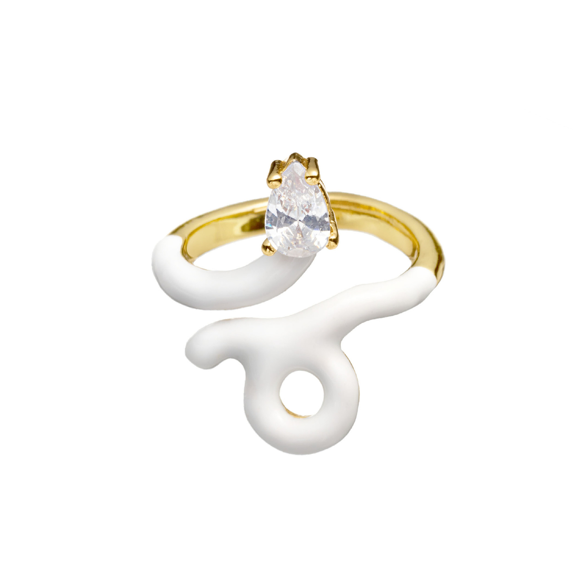 Кольцо-белая эмаль, крупный камень