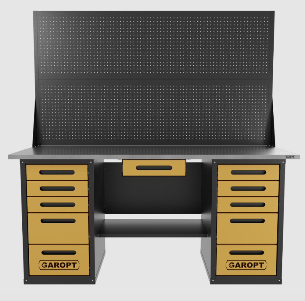 Верстак двухтумбовый 5 ящиков /5 ящиков с ящиком и двумя экранами 1800*700 желтый GAROPT, GT1800Y1Y5Y5PP2.yell