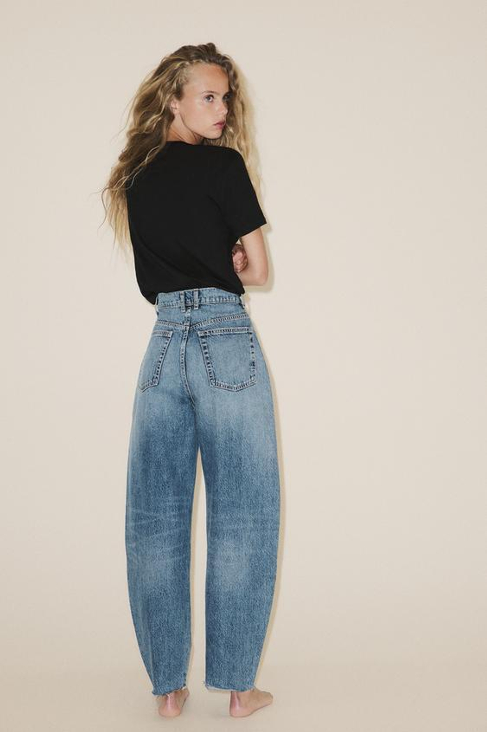 ZARA ДЖИНСЫ BARREL TRF С ВЫСОКОЙ ПОСАДКОЙ, СИНИЙ