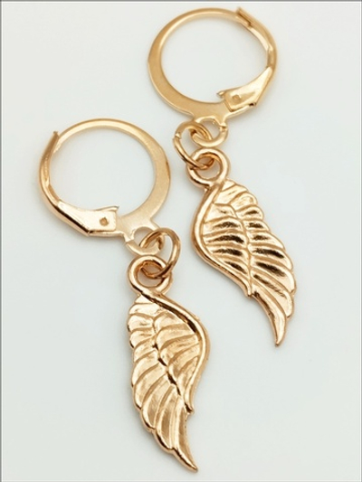 Серьги "Крылья ангела" золотистые для пирсинга ушей.